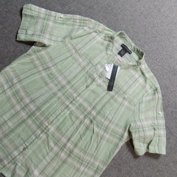 Preswick & Moore Tops - Preswick & Moore Blouse Womens L Green NEW Plaid Cotton Short Sleeve BD975PL